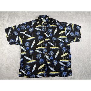 Pineapple Moon Men's 100% Rayon Surf Print Hawaiian Shirt Black Size XL